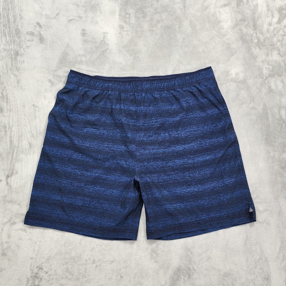 Speedo Swim Trunks Mens 2XL Blue Striped Lined Elastic Waist Zip Pocket Beach